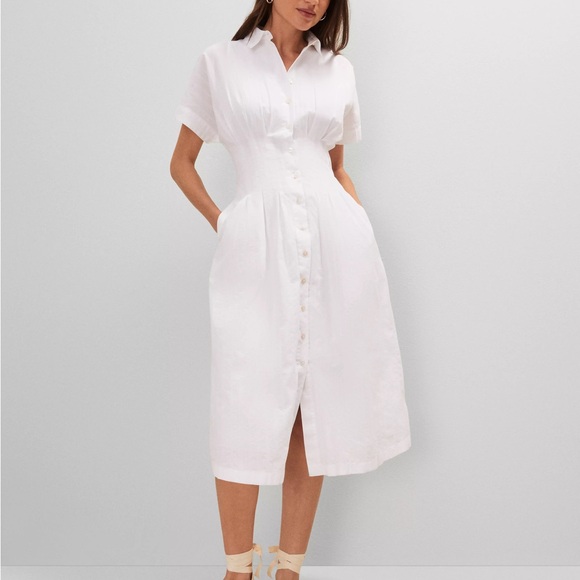 Ann Taylor Weekend White Pleated Midi Shirtdress - Picture 3 of 3